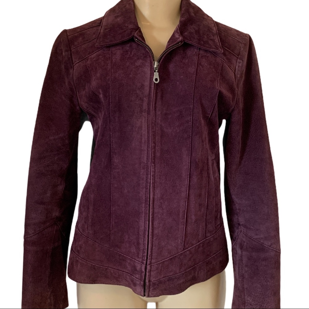 💯% Suede Leather CLEO Petites Purple Lined Harrington Jacket